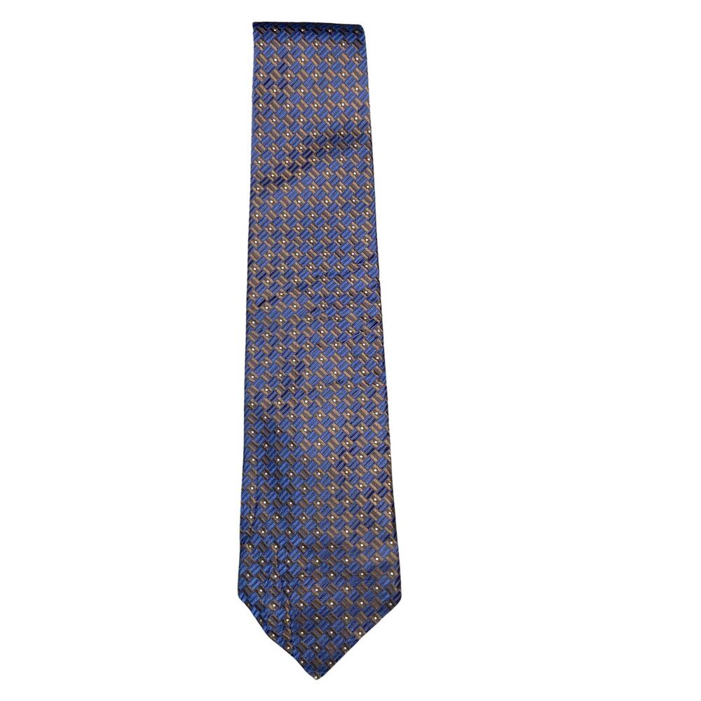PERRY ELLIS 100% Silk Tie Men's Blue Brown Geometric Necktie NWOT 4x57 USA